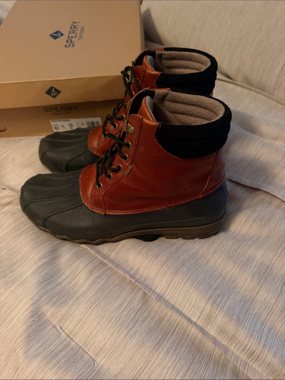 Sperry Brown Leather & Black Rubber Lace-Up Duck Boots
